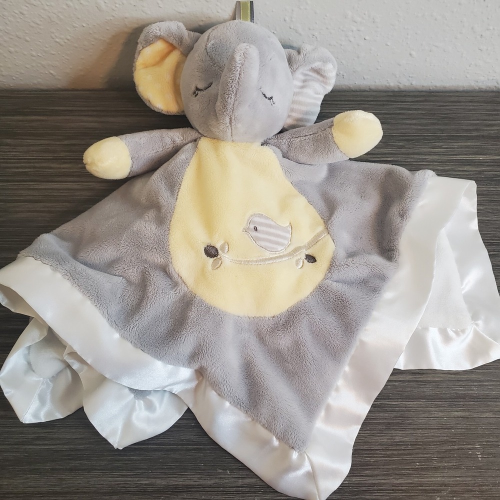 Douglas Baby‎ Elephant Gray Bird Plush Lovey Satin Trim Security Blanket